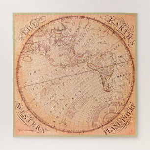 Antieke roodbruine kaart uit 1757 van het westelij legpuzzel