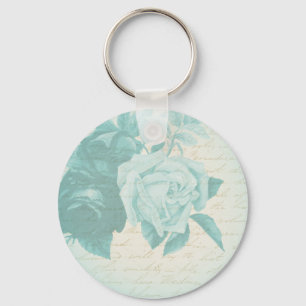 Antieke roos bloemrijke elegante blauwe sleutelhan sleutelhanger