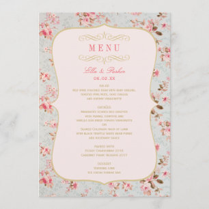 Antieke Roze Gouden Bloemige Tuinfeest Bruiloft Menu