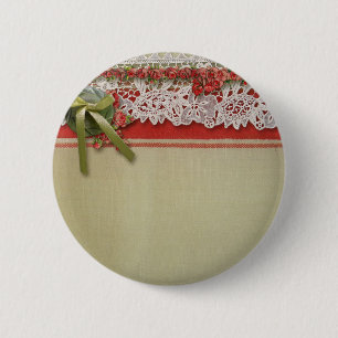 Antieke Roze Kant Rustieke Rode Victoriaanse Jute Ronde Button 5,7 Cm