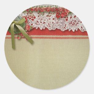 Antieke Roze Kant Rustieke Rode Victoriaanse Jute Ronde Sticker