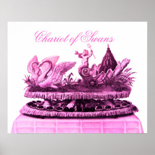 ANTIEKE ROZE KAR VAN ZWANEN EN CUPCAKES POSTER