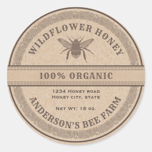 Antieke rustieke Kraft bij honing pot label (Voorkant)