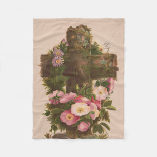 Antieke Rustieke Kruis, Wilde Rozen, Pasen Kaart, Fleece Deken
