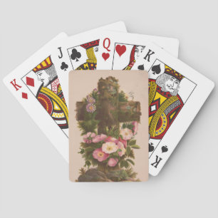 Antieke Rustieke Kruis, Wilde Rozen, Pasen Kaart, Pokerkaarten