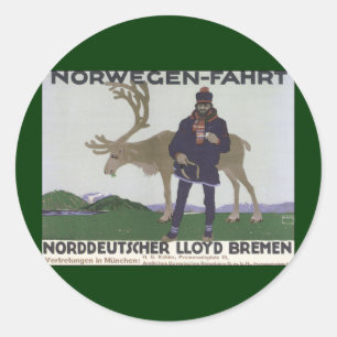 Antieke Scandinavische Reis naar Noorwegen Man Ren Ronde Sticker