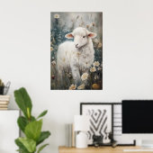Antieke schapenprint, lammetje paasbloem boerderij poster (Thuiskantoor)