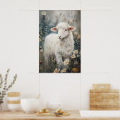 Antieke schapenprint, lammetje paasbloem boerderij poster (Keuken)
