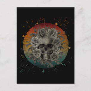ANTIEKE Schedel EN Bloemen ZWART EN WIT Briefkaart