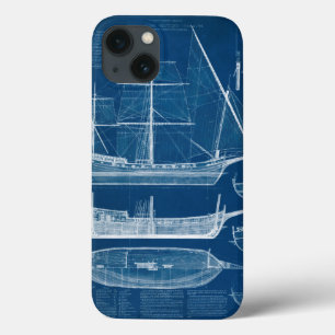 Antieke Scheepsblauwdruk I iPhone 13 Hoesje