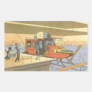 Antieke Sciencefiction Vliegtuig Helikopter Limous Rechthoekige Sticker
