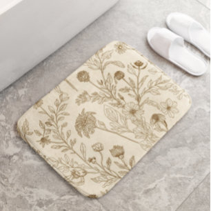 Antieke Sepia Botanische Lijnkunst Bloempatroon Badmat
