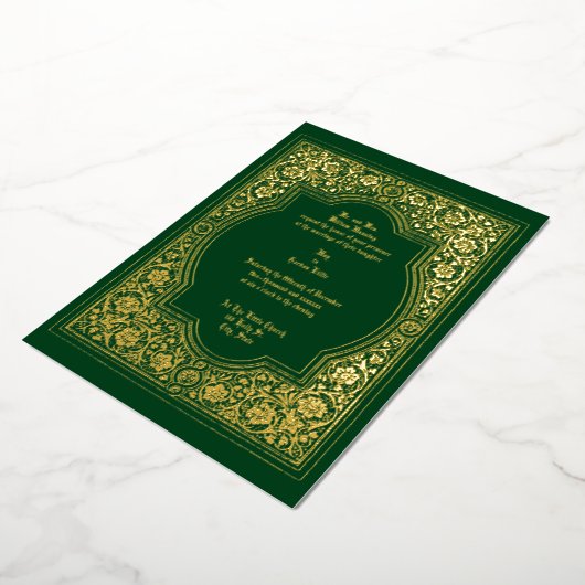 Antieke Sierlijke Bloemrand Bruiloft Folie Uitnodiging (Gedraaid)