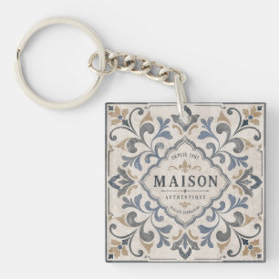Antieke Sierlijke Tegels met Typografie Sleutelhanger