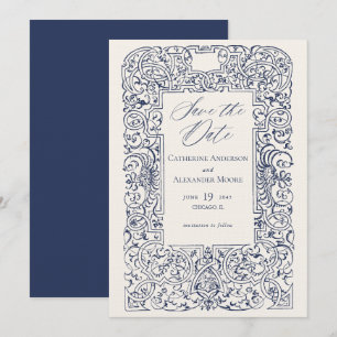 Antieke Sierlijst Elegant Blauw Bruiloft Save The Date