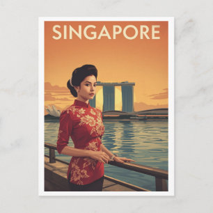 Antieke Singapore Qipao Briefkaart
