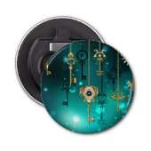Antieke skelet sleutels op groene achtergrond button flesopener (Voorkant)