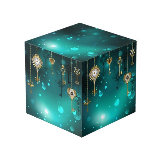 Antieke skelet sleutels op groene achtergrond kubus (Voorkant hoekig)