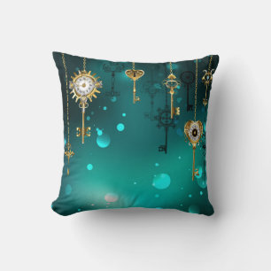 Antieke skelet sleutels op groene achtergrond kussen