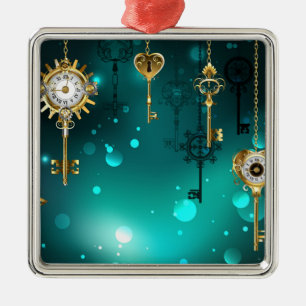 Antieke skelet sleutels op groene achtergrond metalen ornament