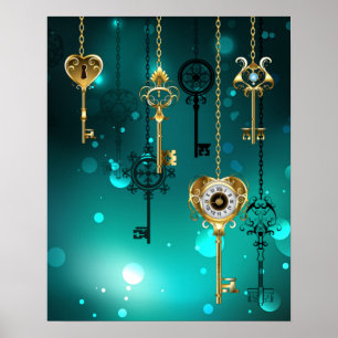 Antieke skelet sleutels op groene achtergrond poster