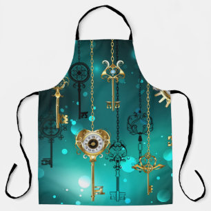 Antieke skelet sleutels op groene achtergrond schort