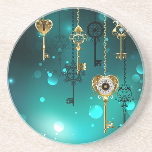 Antieke skelet sleutels op groene achtergrond zandsteen onderzetter (Voorkant)