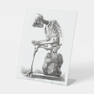 Antieke skeletanatomie: gotische Halloween-medisch Reclamebord Met Voetstuk