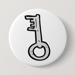 Antieke Skeletsleutel Handgetekend Zilver Antiek Ronde Button 7,6 Cm