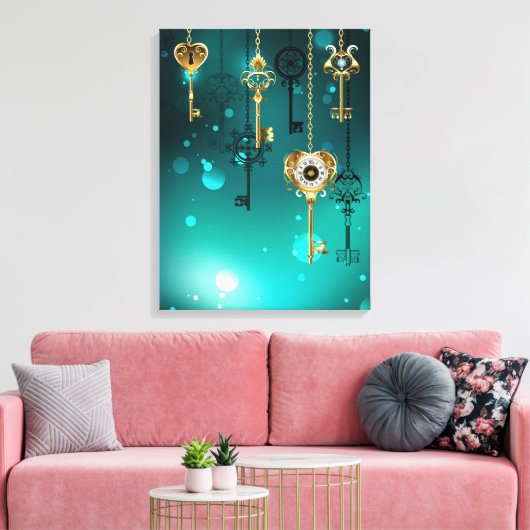 Antieke skelettoetsen op groene achtergrond canvas afdruk (Insitu (Woonkamer))