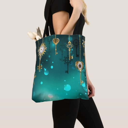 Antieke skelettoetsen op groene achtergrond draagtas (Dichtbij)