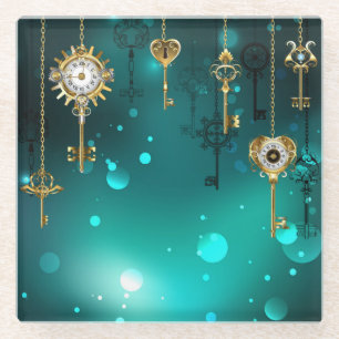 Antieke skelettoetsen op groene achtergrond glazen onderzetter