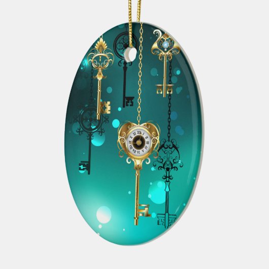 Antieke skelettoetsen op groene achtergrond keramisch ornament (Links)