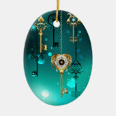 Antieke skelettoetsen op groene achtergrond keramisch ornament (Voorkant)