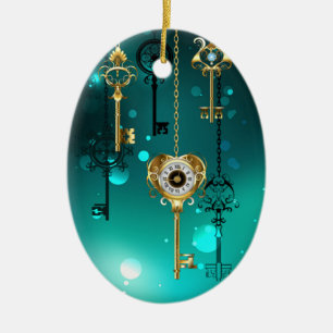 Antieke skelettoetsen op groene achtergrond keramisch ornament