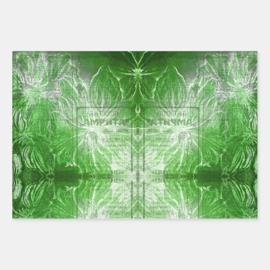 Antieke smaragdgroene bloemmotief met witte glitte inpakpapier vel (Voorkant 2)