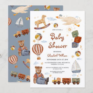 Antieke Speelgoed Beer Jongen Baby Shower Kaart