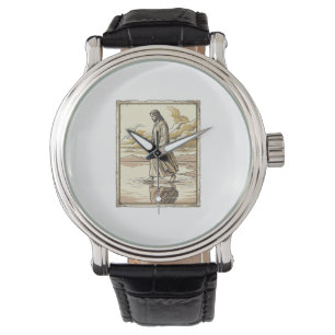Antieke spirituele waterwandelinggravure horloge