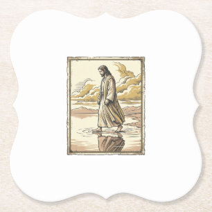 Antieke spirituele waterwandelinggravure kartonnen onderzetters