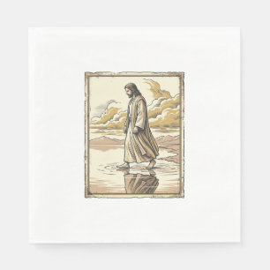 Antieke spirituele waterwandelinggravure servet
