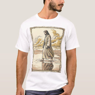 Antieke spirituele waterwandelinggravure t-shirt