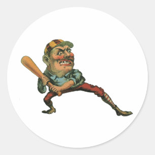 Antieke sport, boze honkbalspeler slagman ronde sticker