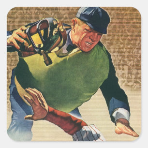 Antieke sport honkbalspeler, de scheidsrechter vierkante sticker