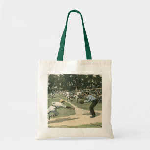 Antieke Sport, Honkbalspeler Glijdt naar Thuisplaa Tote Bag