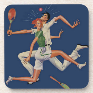 Antieke sport, tennisspelers botsen met rackets bier onderzetter