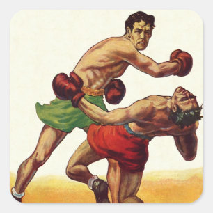 Antieke sportboksen, boksers in een gevecht vierkante sticker