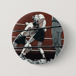Antieke sportboksen, boksers vechten in de ring ronde button 5,7 cm