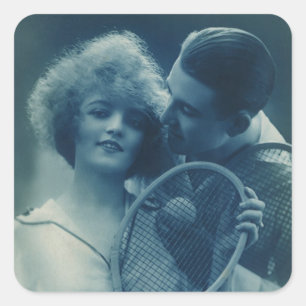 Antieke sporttennis, liefde en romantiek vierkante sticker