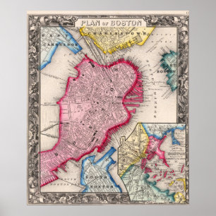 Antieke stadsplattegrond van Boston 1860 Poster