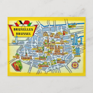 Antieke stadsplattegrond van Brussel op ansichtkaa Briefkaart